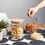 Square Glass Storage Jar with Airtight Bamboo Lid – Set of 2