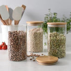 Hũ Thủy Tinh Tròn Có Nắp Tre Kín Khí, Bộ 2