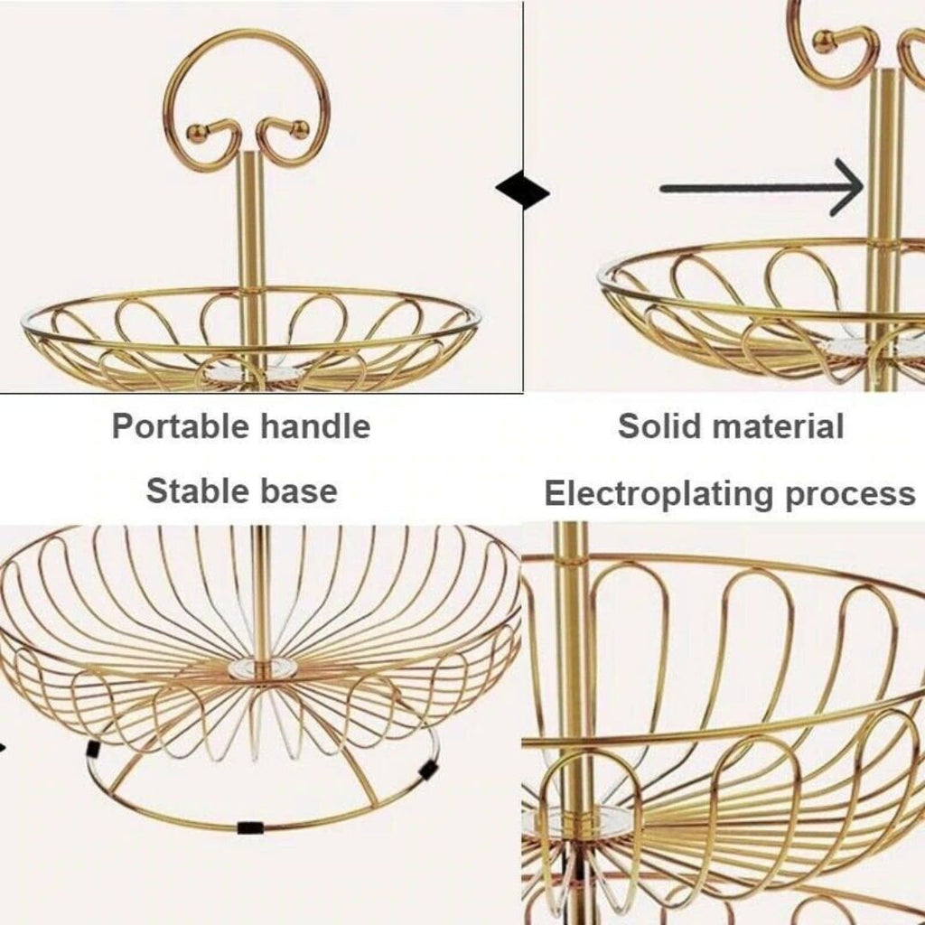 3 Tier Iron Wire Cupcake and Fruit Basket - Rose Gold, Storage