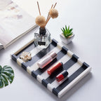 Black and White Stripe Natural Marble Decorative Vanity Tray With Edge 30x20 CM