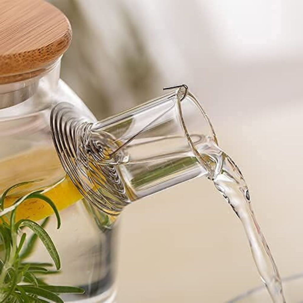 Glass Teapot 1000ML with Bamboo Lid and Removable Infuser, Perfect for Loose Leaf and Blooming Tea
