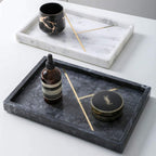 Rectangular Marble Stone Tray With Gold Rib Pattern (WHITE)