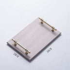 Natural Marble Trinket Vanity Tray with Wood Grain Look And Gold Handle 30x20 CM