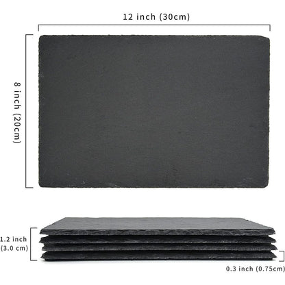 Natural Stone Rock Slate Plates Black Gourmet Serving Platter, 4Pcs Pack 30x20cm