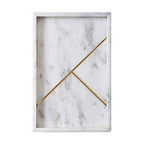 Rectangular Marble Stone Tray With Gold Rib Pattern (WHITE)