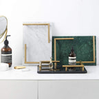 Rectangular Natural Marble Tray with Gold L Shaped Handles- White