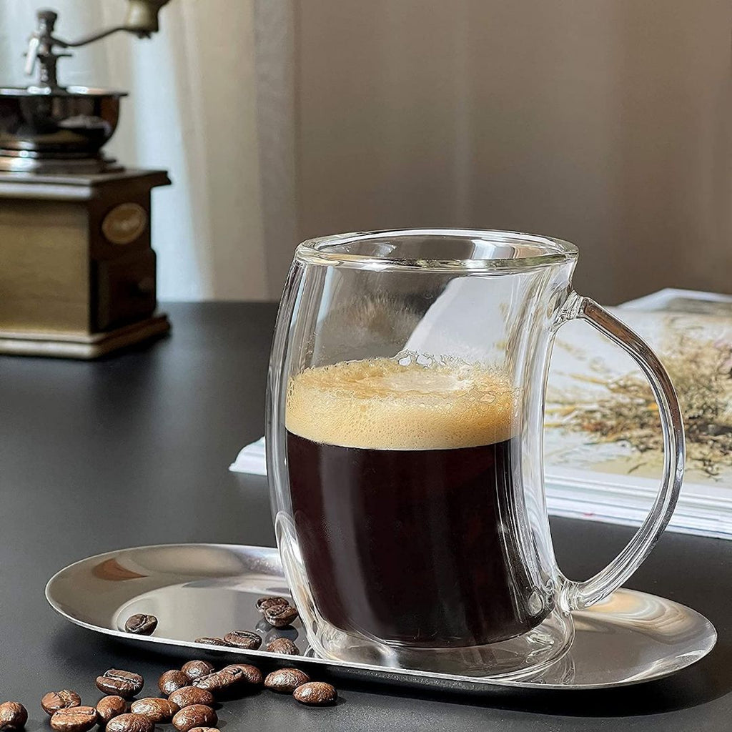 Double Wall Wave Design Glass Mug 250ML – Set of 2