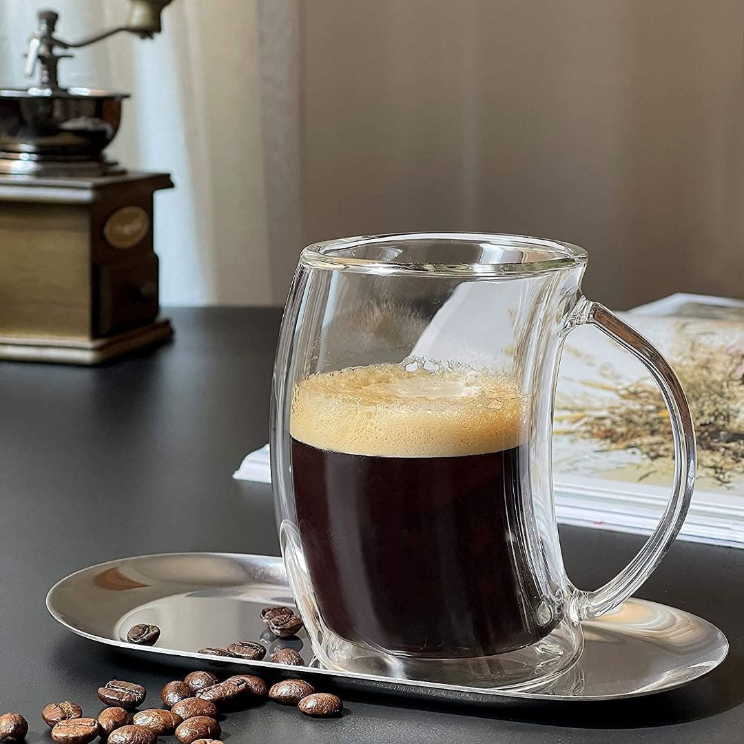 Double Wall Wave Design Glass Mug 250ML – Set of 2