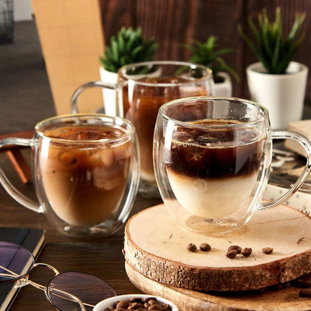 Double Wall Insulated Glass Coffee Mugs 250ML – Set of 2