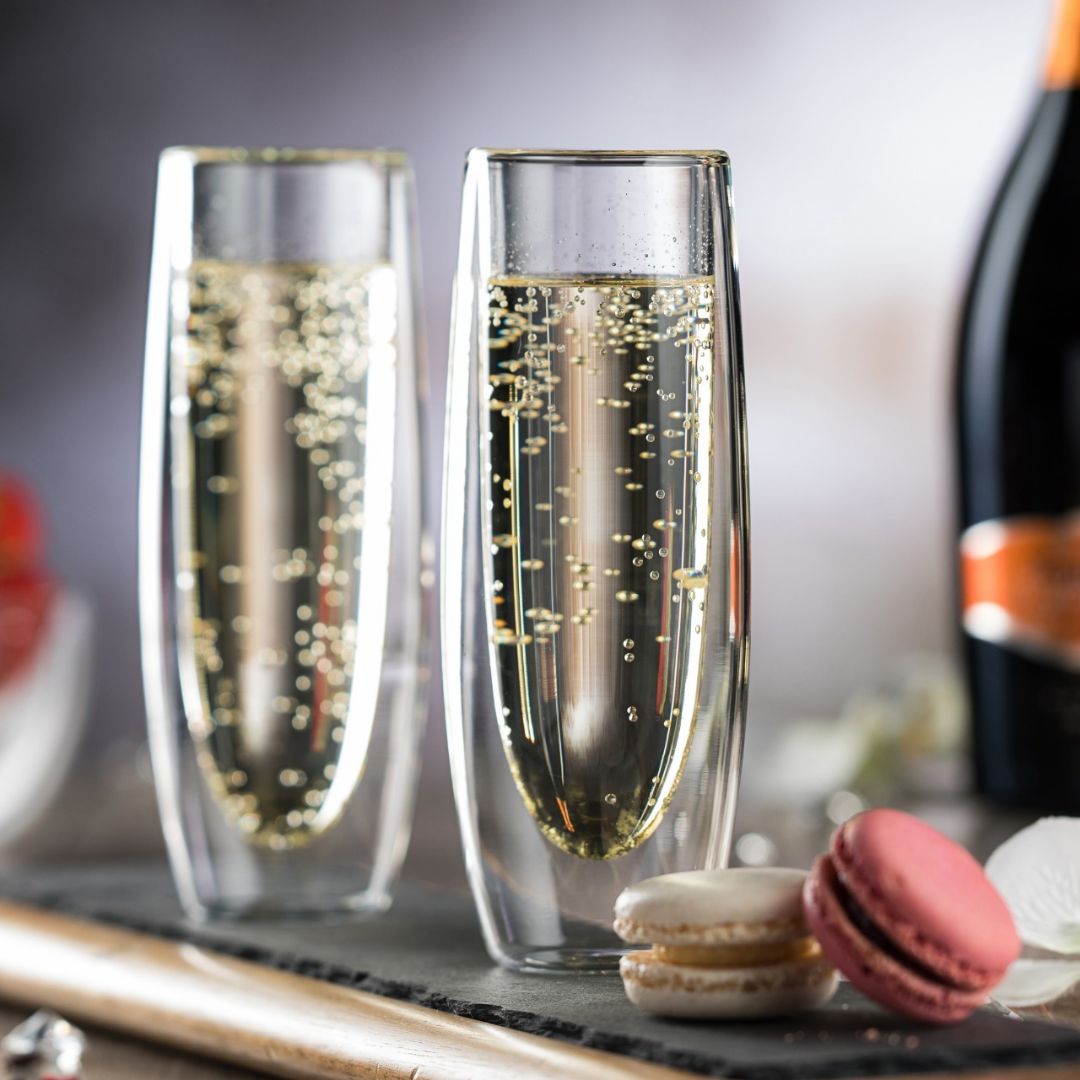 Double Wall Glass Champagne Flutes 250ML – Set of 2