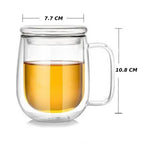 Double Wall Insulated Glass Mug With Glass Lid 350 ML (Set of 2)
