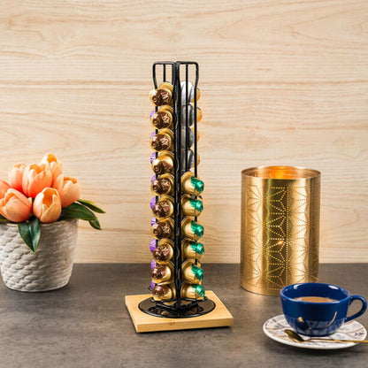 Coffee Capsule Holder Black, 360 Degree Rotating Coffee Pod Holder Tower Rack Stand for 40 Nespresso Coffee Capsules