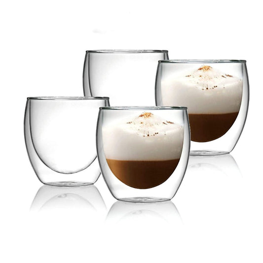 Double Wall Glass Coffee Cups 250 ML (Set of 4)