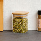 Square Glass Storage Jar with Airtight Bamboo Lid – Set of 2