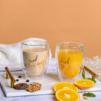 Double Wall Good Morning Printed Glass Cup 350 ML (Set of 2)