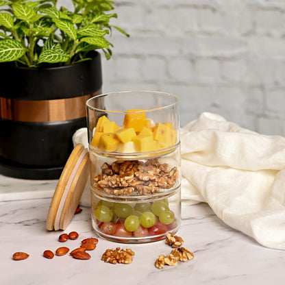 3 Layer Glass Food Storage Jar with Airtight Bamboo Lid 500 ML