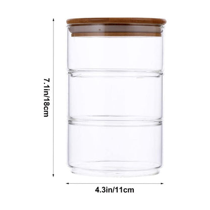 3 Layer Glass Food Storage Jar with Airtight Bamboo Lid 500 ML