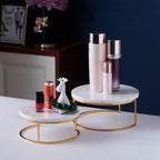 Natural Round White Marble Trinket Tray Stand Set Of 2 Pcs
