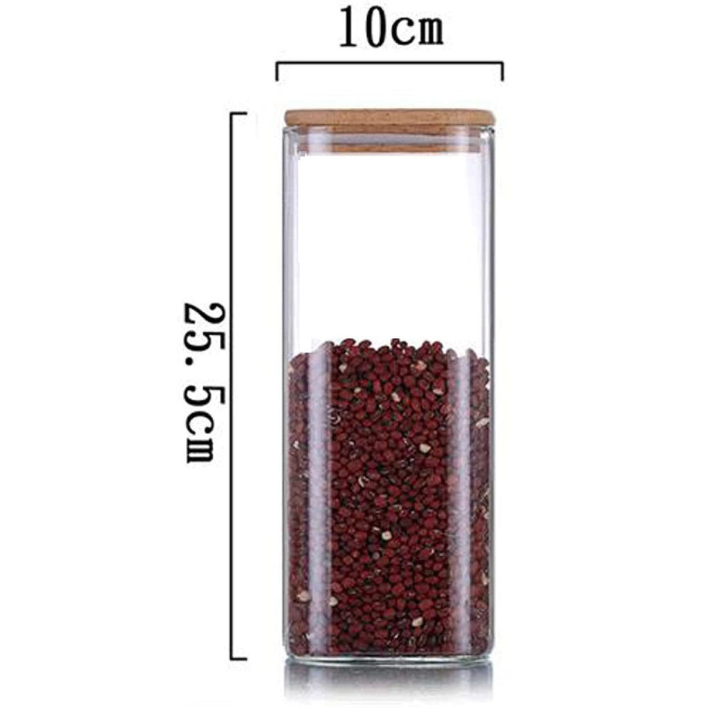 Square Glass Storage Jar with Airtight Bamboo Lid – Set of 2