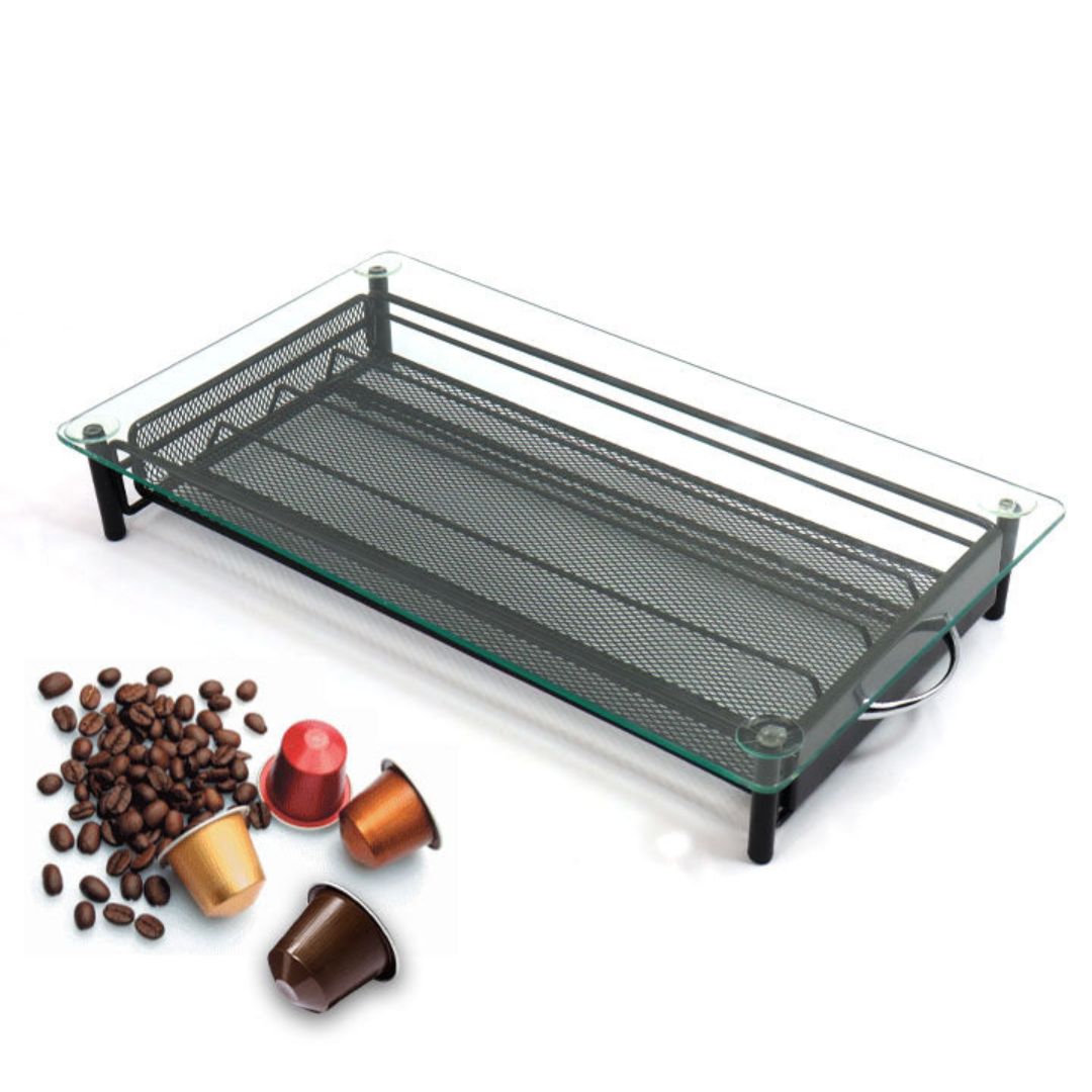 Glass Top Coffee Capsule Holder With Drawer, 40 Pcs Nespresso Coffee Pods Holder