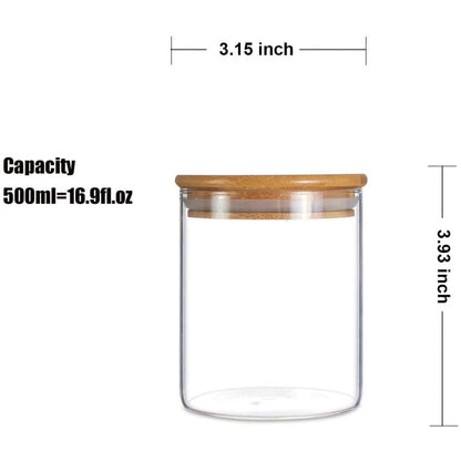 Round Glass Food Storage Jar With Airtight Bamboo Lid, Set Of 6