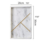 Rectangular Marble Stone Tray With Gold Rib Pattern (WHITE)