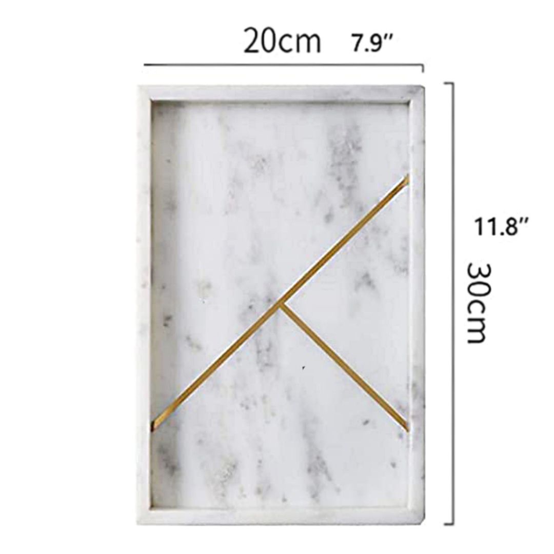 Rectangular Marble Stone Tray With Gold Rib Pattern (WHITE)