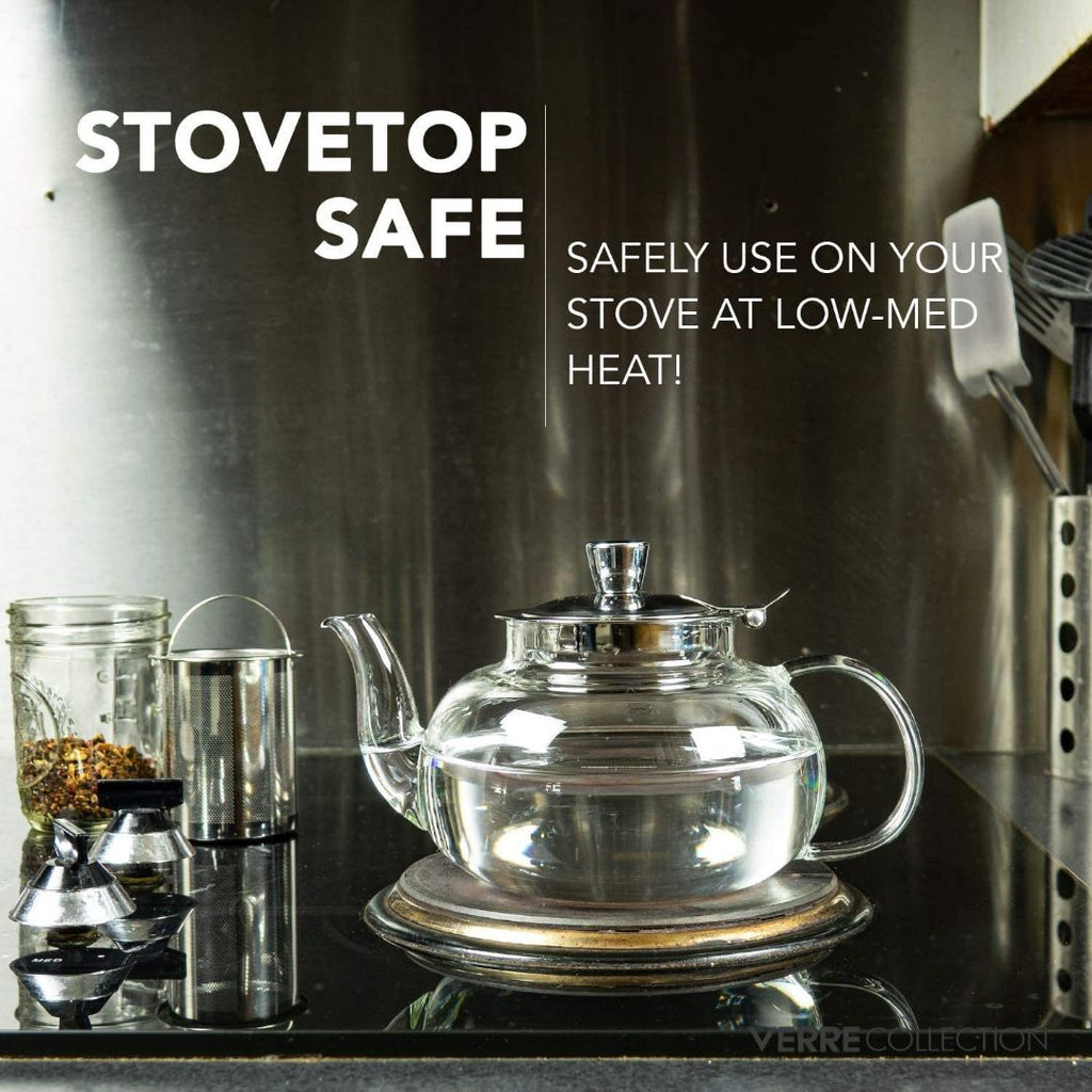 Glass Teapot 1500 ML With Heat Resistant Stainless Steel Infuser Tea Pot