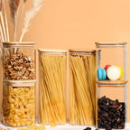 Square Glass Storage Jar with Airtight Bamboo Lid – Set of 2