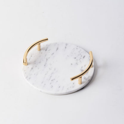 Round White Marble Tray With Gold Handle