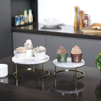 Natural Round White Marble Trinket Tray Stand Set Of 2 Pcs