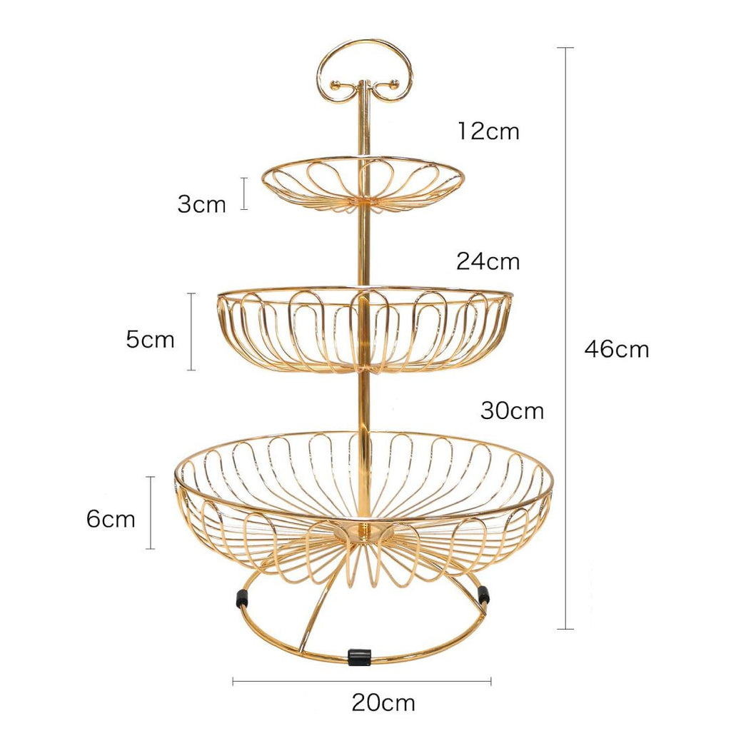 3 Tier Iron Wire Cupcake and Fruit Basket - Rose Gold, Storage