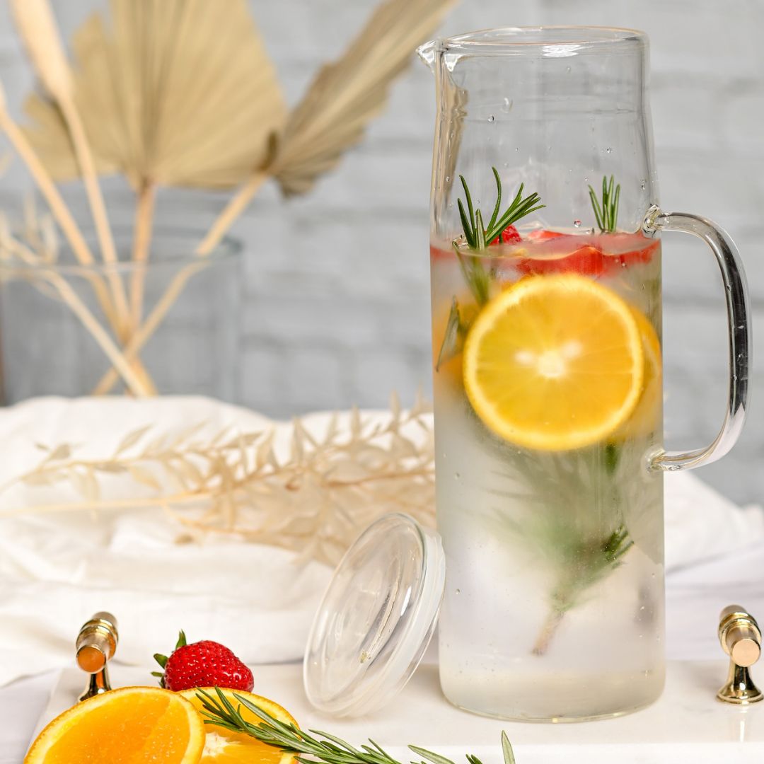 Heat Resistant 1500 ML Water Jug With Lid And Double wall Glass 350 ML (Set of 2)