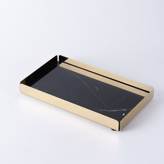 Black Natural Marble vanity Trinket Tray with Gold Detachable Base