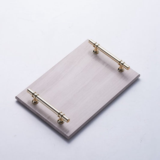 Natural Marble Trinket Vanity Tray with Wood Grain Look And Gold Handle 30x20 CM