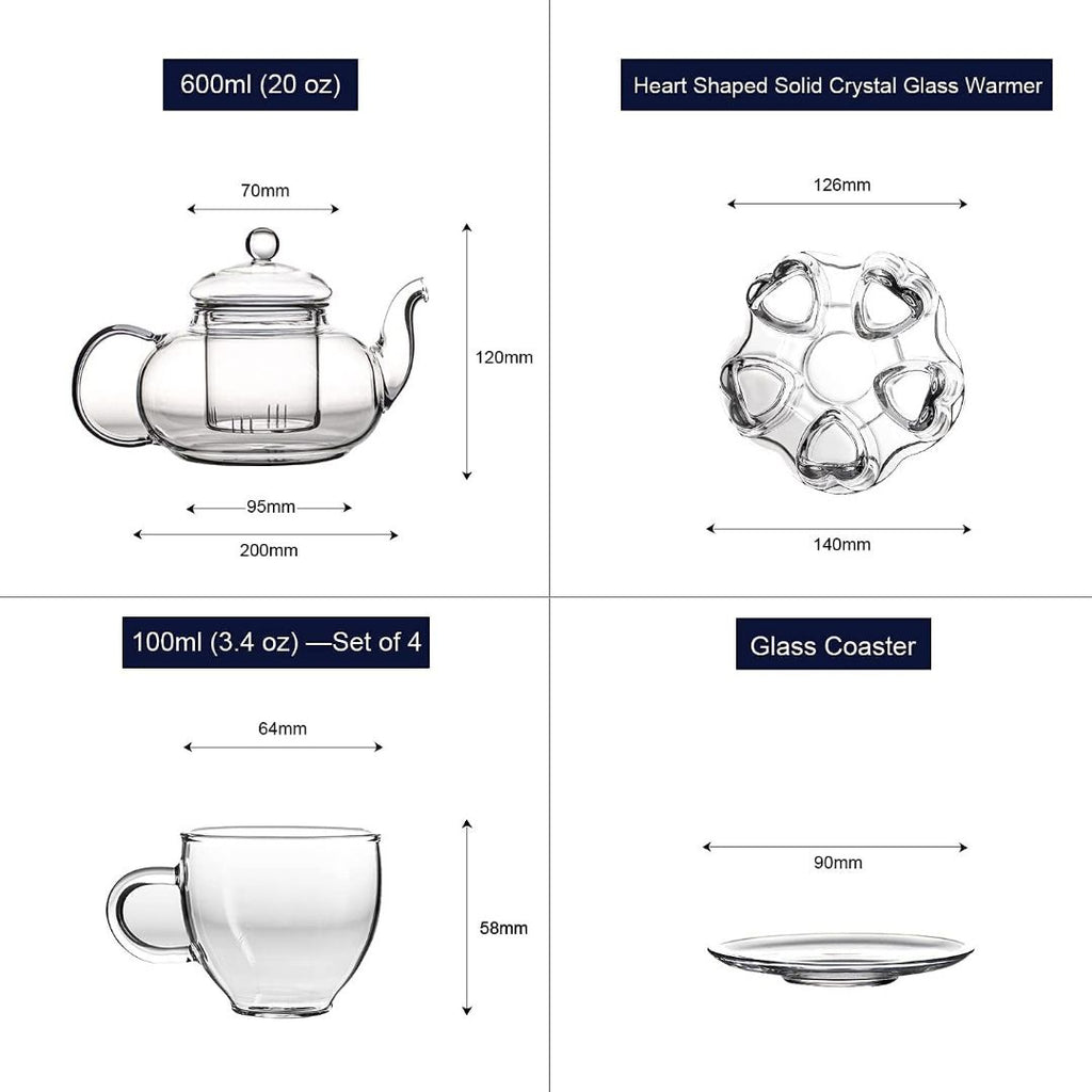 Glass Tea Set - Borosilicate Glass Teapot With Heart Shape Tea Warmer