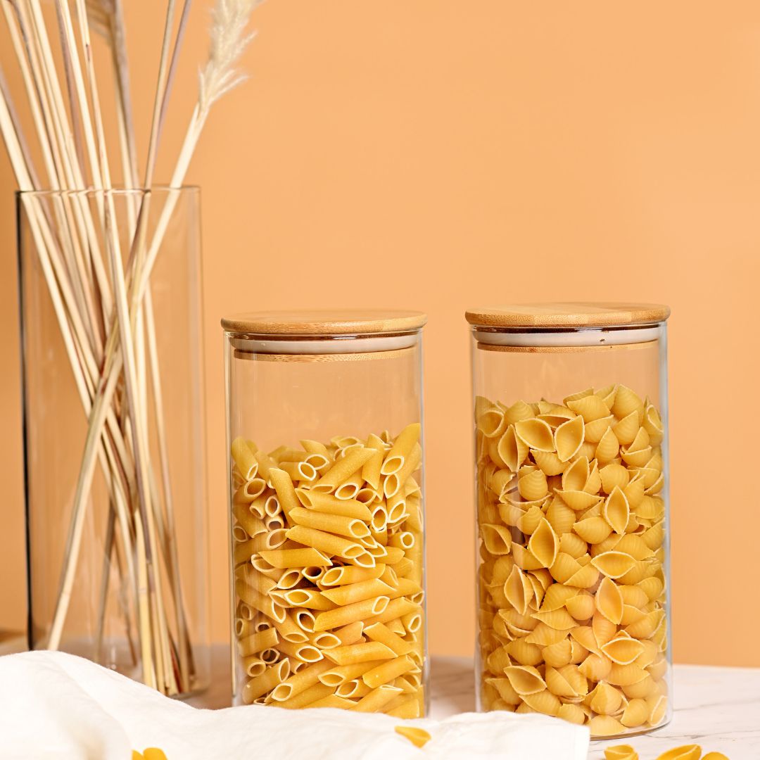 Hũ Thủy Tinh Tròn Có Nắp Tre Kín Khí, Bộ 2
