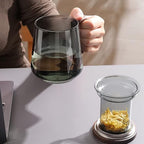 Smoky Grey Borosilicate Glass Mug With Infuser, Walnut Lid and Handle 500 ML