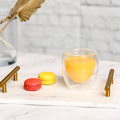 Natural Marble Vanity Trinket Tray with Golden Handles- White