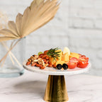 Natural Round White Marble Cake Stand With Gold Base